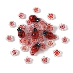 20Pcs Handmade Millefiori Glass Flower Beads, with 5Pcs Handmade Lampwork Ladybug Beads, Red, 10~12x2.6mm, Hole: 1mm(LAMP-YW0001-59)