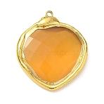 Brass Glass Pendants, Heart Charm, Faceted, Cadmium Free & Lead Free, Rack Plating, Long-Lasting Plated, Real 18K Gold Plated, Yellow, 31.5x27x5.5mm, Hole: 1.6mm(GL-CBA4231-01C-G)