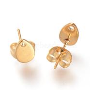 304 Stainless Steel Stud Earring Findings, with Loop and Flat Plate, Teardrop, Golden, 8x5mm, Hole: 1mm, pin: 0.8mm(STAS-R063-38G)