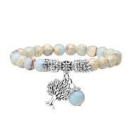 8mm Natural Aqua Terra Jasper Stretch Bracelets, Tree of Life Alloy Charm  Bracelets for Women Men, Antique Silver(ME8493-11)