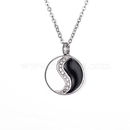 Women's Stainless Steel Rhinestones Flat Round with Yin-yang Memorial Urn Necklace for Ashes, Stainless Steel Color, 15.75~19.69 inch(40~50cm)(PW-WG1E4F5-01)