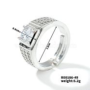 Fashionable Unisex Brass Micro Pave Clear Cubic Zirconia Adjustable Rings, Platinum, Inner Diameter: 18mm(VA2990-18)