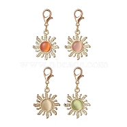 Sun Alloy Cat Eye Pendants Decorations, with Alloy Lobster Claw Clasps, Mixed Color, 35mm(HJEW-JM00903)