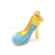 Rack Plating Alloy Enamel Pendants with Jump Ring, High-Heeled Shoes Charms, Matte Gold Color, Light Sky Blue, 16x14.5x6mm, Jump Ring: 6x1mm, 4mm Inner Diameter(ENAM-M048-32MG-D)