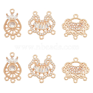 6Pcs 3 Styles Brass Cubic Zirconia Chandelier Component Links, for Chinese Longevity Lock Jewelry Making, Crown & Cloud, Real 18K Gold Plated, 15.5~19x16~21x2~3.5mm, Hole: 1.2~1.4mm, 2pcs/style(ZIRC-BC0001-18)