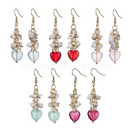Synthetic White Howlite Chips & Glass Heart Dangle Earrings, Cluster Earrings with 304 Stainless Steel Pins, Mixed Color, 59x12.5mm(EJEW-JE05513)