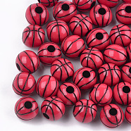 Craft Style Acrylic Beads, Basketball, Crimson, 11.5~12x10.5mm, Hole: 3.5~4mm, about 600pcs/500g(MACR-T023-12B)