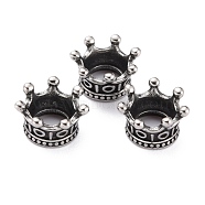 316 Surgical Stainless Steel European Beads, Large Hole Beads, Crown, Antique Silver, 6x10mm, Hole: 5mm(STAS-B011-06AS)