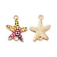 Printed Alloy Connector Charms, Starfish Links, Light Gold, Nickel, Yellow, 23x16x1.5mm, Hole: 1.8mm(PALLOY-F298-01H)