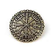 Tibetan Style Alloy Brooches, Viking Runes Compass Coin, Antique Bronze, 34x34x3.5mm(JEWB-O016-02AB)