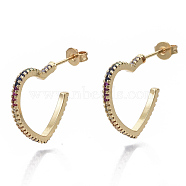 Brass Micro Pave Colorful Cubic Zirconia Stud Earrings, with Earring Backs, Heart, Real 16K Gold Plated, 27x20x2mm, Pin: 0.7mm(EJEW-S208-009)