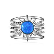 Sun Rhodium Plated 925 Sterling Silver Wide Band Rings, with Synthetic Opal, Real Platinum Plated, US Size 6 3/4(17.1mm)(RJEW-P100-01P)