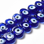 Handmade Evil Eye Lampwork Beads Strands, Heart, Medium Blue, 11.5x14x4.5mm, Hole: 1.2mm, about 28pcs/strand, 12.40''(31.5cm)(X-LAMP-E023-07C-07)
