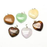 Natural & Synthetic Mixed Stone Pendants, with Brass Findings, Heart, 20~22x20~21x4~6mm, Hole: 5x3mm(G-Q469-08)