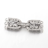 Brass Micro Pave Cubic Zirconia Fold Over Clasps, Lead Free & Nickel Free, Platinum, 34x10x4mm, Hole: 1mm(ZIRC-I014-68P-FF)