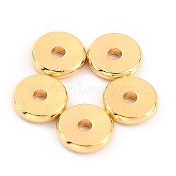 Brass Beads, Long-Lasting Plated, Disc/Flat Round, Heishi Beads, Real 24K Gold Plated, 8x1.5mm, Hole: 1.8mm(KK-O133-316B-G)