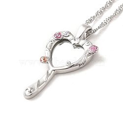 304 Stainless Steel Singapore Chain Necklaces, Magic Pendant Necklaces, with Glass for Women, Stainless Steel Color, 17.99 inch(45.7cm)(NJEW-A020-01P)