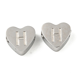 Tarnish Resistant 304 Stainless Steel Beads, Heart with Letter, Stainless Steel Color, Letter H, 7x8x3mm, Hole: 2mm(STAS-H219-16P-H)