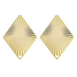 Brass Stud Earrings Findings, Rhombus, Real 18K Gold Plated, 25.5x19mm, Hole: 1.2mm, Pin: 11.5x0.8mm(EJEW-B063-09G)