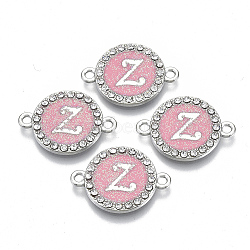 Alloy Enamel Links Connectors, with Crystal Rhinestones, Flat Round with Letter, Silver Color Plated, Letter.Z, 22x16x2mm, Hole: 1.8mm(ENAM-TAC0003-01S-03Z)