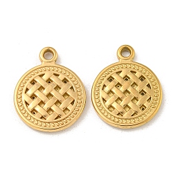 Ion Plating(IP) 304 Stainless Steel Pendants, Flat Round Charm, Real 18K Gold Plated, 17x13.5x2mm, Hole: 1.6mm(STAS-N103-130G)