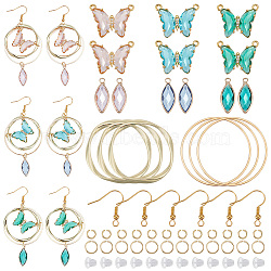 PandaHall Elite&reg DIY Glass Butterfly & Horse Eyes Earring Making Kits, with 304 Stainless Steel and Iron Findings, Mixed Color(DIY-PH0010-65)