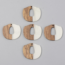 Opaque Resin & Walnut Wood Pendants, Floral White, 33x38x3mm, Hole: 2mm(RESI-S389-045A-C04)