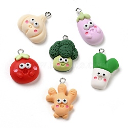 Opaque Resin Imitation Food Pendants, with Platinum Plated Iron Loops, Vegetables Charms, Mixed Color, 24.5~29x14~23x9~11mm, Hole: 2mm(CRES-M030-04)