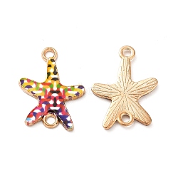 Printed Alloy Connector Charms, Starfish Links, Light Gold, Nickel, Yellow, 23x16x1.5mm, Hole: 1.8mm(PALLOY-F298-01H)