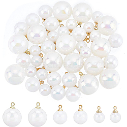 60Pcs 3 Style ABS Plastic Imitation Pearl Charms, with Light Gold Alloy Findings, Round, White, 12~18x8~14mm, Hole: 1.6~2mm, 20pcs/style(KY-BC0001-28)