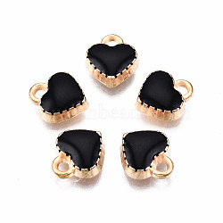 Alloy Enamel Charms, Cadmium Free & Lead Free, Heart, Light Gold, Black, 8.5x7.5x2.5mm, Hole: 1.4mm(ENAM-S121-164A-RS)