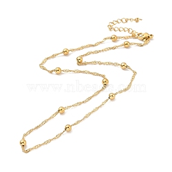Ion Plating(IP) 304 Stainless Steel Singapore Chain Necklace with Beads for Men Women, Golden, 15.6 inch(39.5cm)(NJEW-P263-01G)