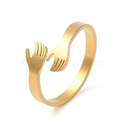 304 Stainless Steel Cuff Rings, Hollow Open Finger Ring for Women, Hand Hug, Golden, Inner Diameter: 19mm(RJEW-G299-04G)
