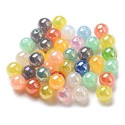 UV Plating Opaque Iridescent Acrylic Beads, Round, Mixed Color, 15~16x15mm, Hole: 2mm(SACR-A001-03)