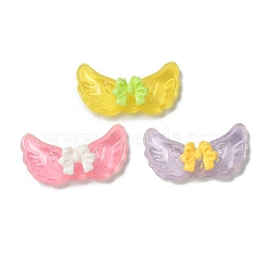 Transparent Resin Pendants, with Giltter Power, Wing with Bowknot, Mixed Color, 16x30x7.5mm(CRES-R457-05)