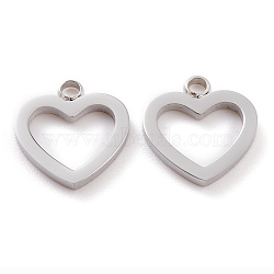 304 Stainless Steel Charms, Laser Cut, Heart, Stainless Steel Color, 13x12x1.5mm, Hole: 1.6mm(STAS-Y002-04P)