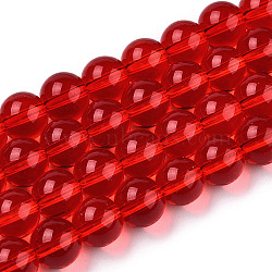 Transparent Glass Beads Strands, Round, Red, 8~8.5mm, Hole: 1.5mm, about 51~53pcs/strand, 14.96 inch~15.55 inch(38~39.7cm)(X-GLAA-T032-T8mm-09)