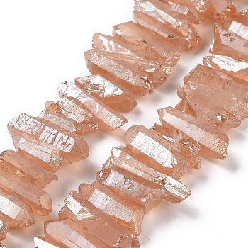 Natural Quartz Crystal Points Beads Strands, Dyed, Nuggets, Dark Salmon, 15~30x4~8x4~7mm, Hole: 1mm, 8 inch