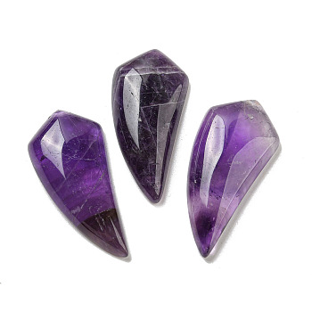 Natural Amethyst Pendants, Horn Charms, 39~40x18~18.5x6.5~8mm, Hole: 1.2mm