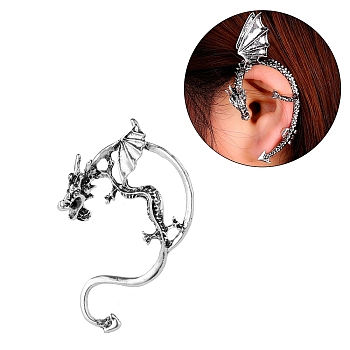 Alloy Dragon Stud Earrings, Climber Wrap Around Earrings for Men Women, Antique Silver, 52x44x11mm, Pin: 0.8mm