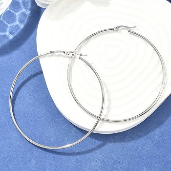 Tarnish Resistant 304 Stainless Steel Big Hoop Earrings, Hypoallergenic Earrings, Stainless Steel Color, 12 Gauge, 69~71x2mm, Pin: 0.7~1.3x0.68mm