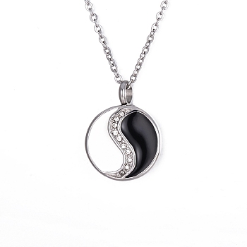 Women's Stainless Steel Rhinestones Flat Round with Yin-yang Memorial Urn Necklace for Ashes, Stainless Steel Color, 15.75~19.69 inch(40~50cm)