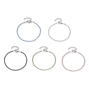 Rhinestone Tennis Bracelet, Silver Iron Link Chain Bracelet for Women, Mixed Color, 11-1/8 inch(28.3cm)