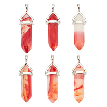 6Pcs PandaHall Elite Glass Pointed Pendants, with Platinum Tone Brass Findings, Bullet, 37x12x10mm, Hole: 4mm,