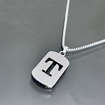 Titanium Steel Box Chain Necklaces, Rectangle with Letter Pendant Necklaces 