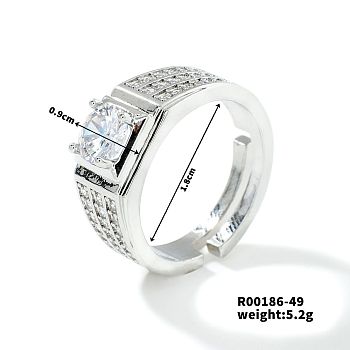 Fashionable Unisex Brass Micro Pave Clear Cubic Zirconia Adjustable Rings, Platinum, Inner Diameter: 18mm