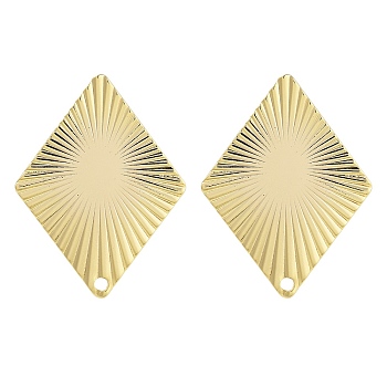 Brass Stud Earrings Findings, Rhombus, Real 18K Gold Plated, 25.5x19mm, Hole: 1.2mm, Pin: 11.5x0.8mm