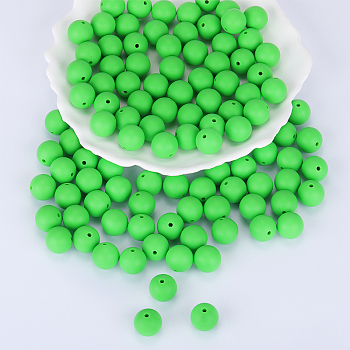 Round Silicone Focal Beads, Chewing Beads For Teethers, DIY Nursing Necklaces Making, Lime Green, 15mm, Hole: 2mm