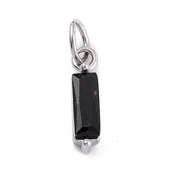 304 Stainless Steel Cubic Zirconia Pendants, Rectangle, Black, 17x4x4mm, Hole: 5mm
