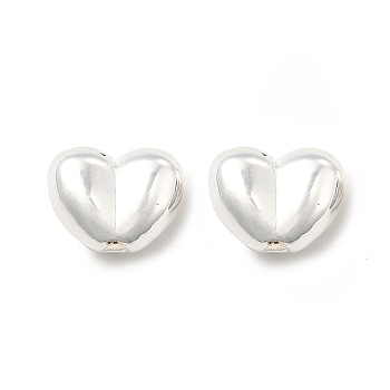 Alloy Bead, Long-Lasting Plated, Cadmium Free & Nickel Free & Lead Free, Heart, Silver, 10x8x5mm, Hole: 1.2mm